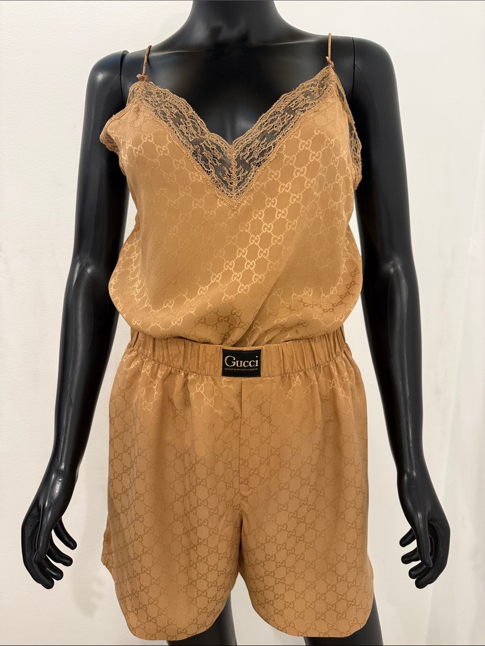 NEW GUCCI SET SILK LACE GG Monogram  S LaCamisole Shorts BESTSELLER 2026